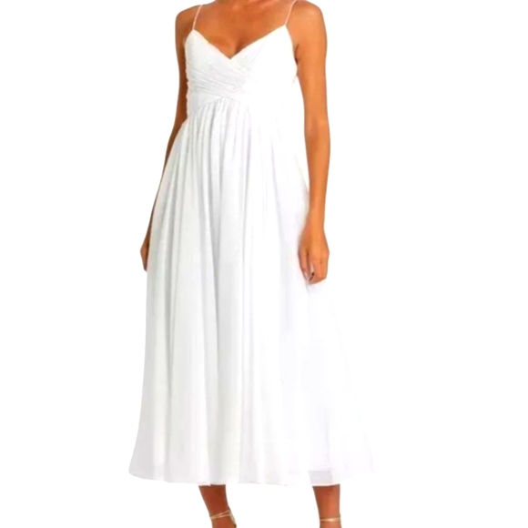 NEW.IEENA FOR MAC DUGGAL White Faux Wrap Sleeveless Flowy Midi Dress.Size Medium - Picture 1 of 10